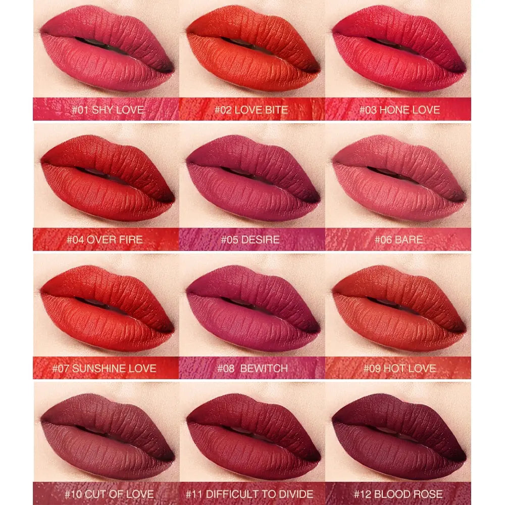 O.TWO.O Matte Lipstick Nude Brown Red Lips Makeup Velvet Silky Smooth Texture Long Lasting Waterproof Lip Stick 12 Colors eprolo