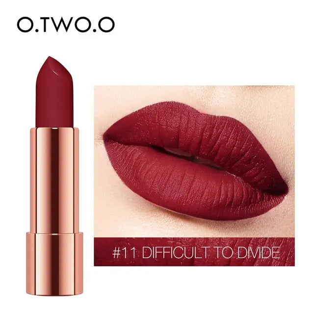 O.TWO.O Matte Lipstick Nude Brown Red Lips Makeup Velvet Silky Smooth Texture Long Lasting Waterproof Lip Stick 12 Colors eprolo