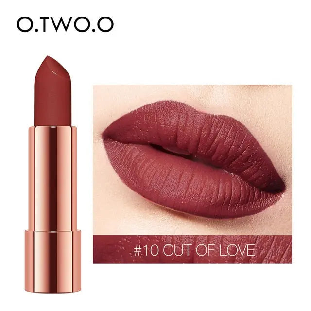 O.TWO.O Matte Lipstick Nude Brown Red Lips Makeup Velvet Silky Smooth Texture Long Lasting Waterproof Lip Stick 12 Colors eprolo