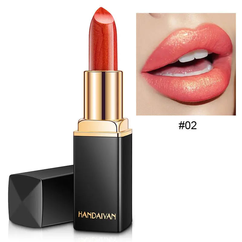 HANDAIYAN Shiny Metallic Lipstick Pearlescent Color Change Warm Lipstick Gold lipstick eprolo