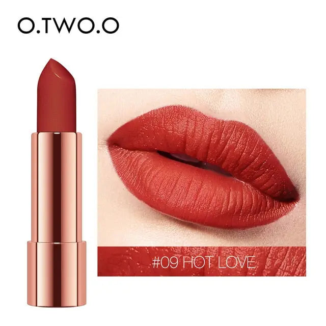O.TWO.O Matte Lipstick Nude Brown Red Lips Makeup Velvet Silky Smooth Texture Long Lasting Waterproof Lip Stick 12 Colors eprolo