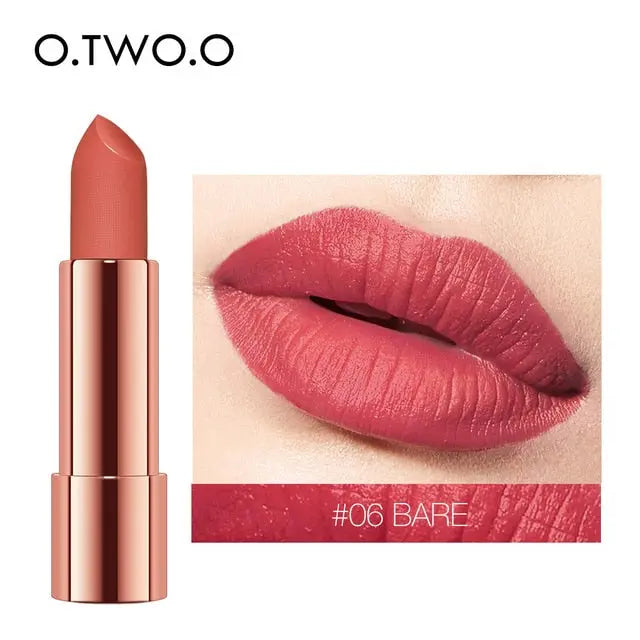 O.TWO.O Matte Lipstick Nude Brown Red Lips Makeup Velvet Silky Smooth Texture Long Lasting Waterproof Lip Stick 12 Colors eprolo