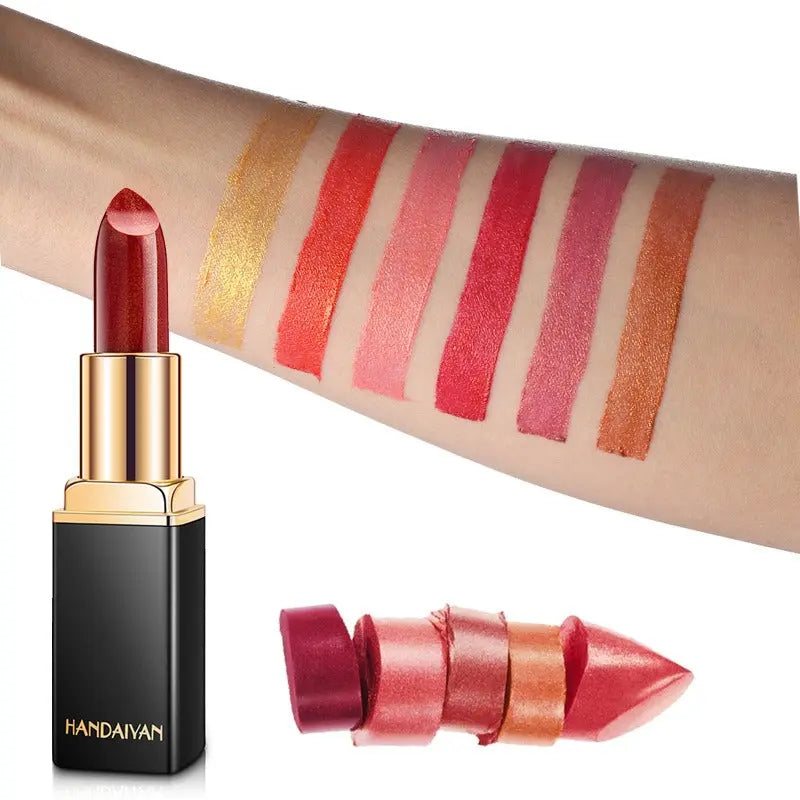 HANDAIYAN Shiny Metallic Lipstick Pearlescent Color Change Warm Lipstick Gold lipstick eprolo
