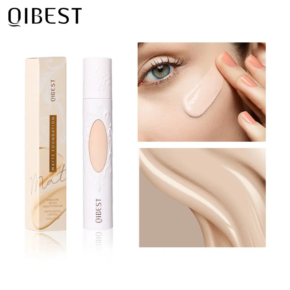QIBEST Liquid Foundation Long Lasting Makeup Concealer Moisturizing Brightening Matte Natural Liquid Foundation Nude Makeup Repairing Liquid eprolo