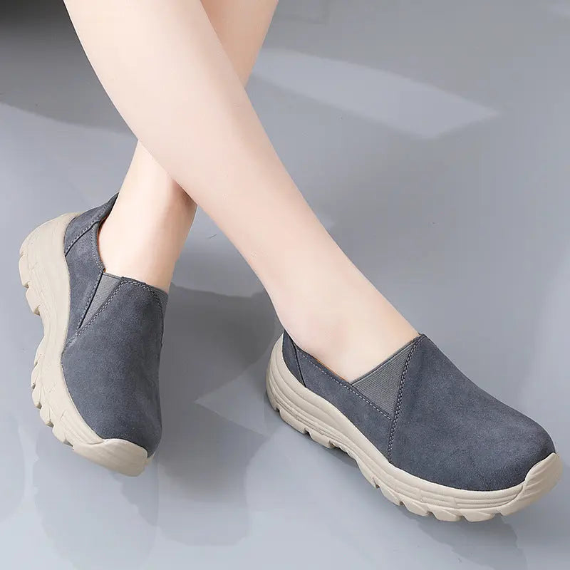 Breathable Leather Wedge Shoes for Women, Casual Chunky Sole Sneakers eprolo