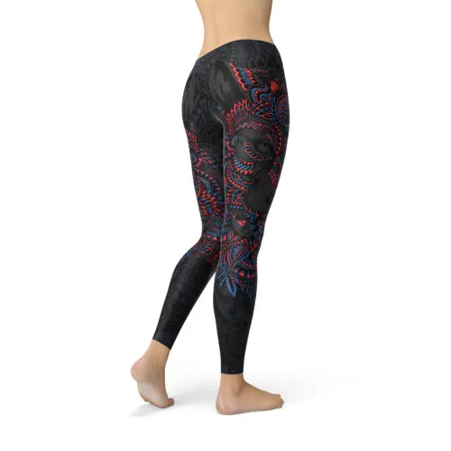 Womens Oriental Black Wolf Leggings C2C PRODUCTS