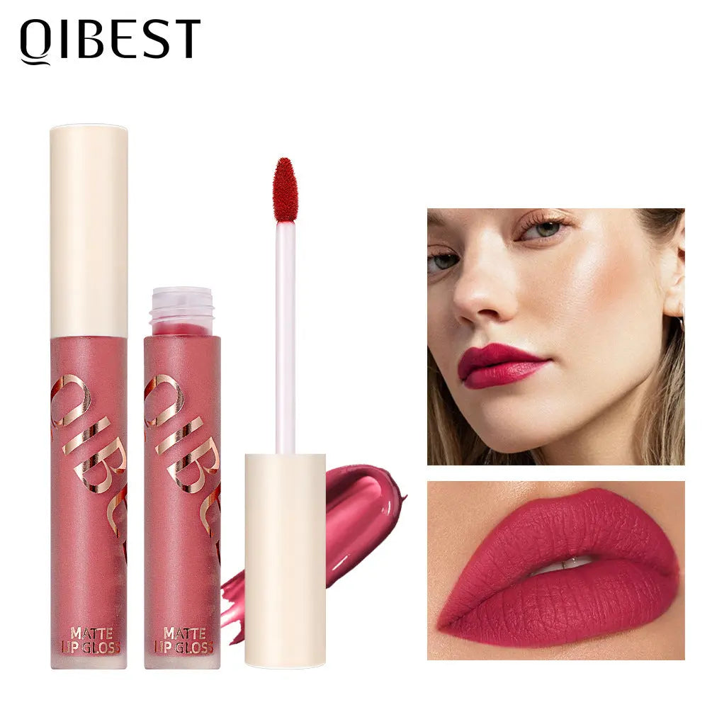 QIBEST The New Silky Soft Mist Matte Lip Gloss Non-Stick Cup Does Not Fade Lip Glaze Makeup Liquid Lipstick eprolo