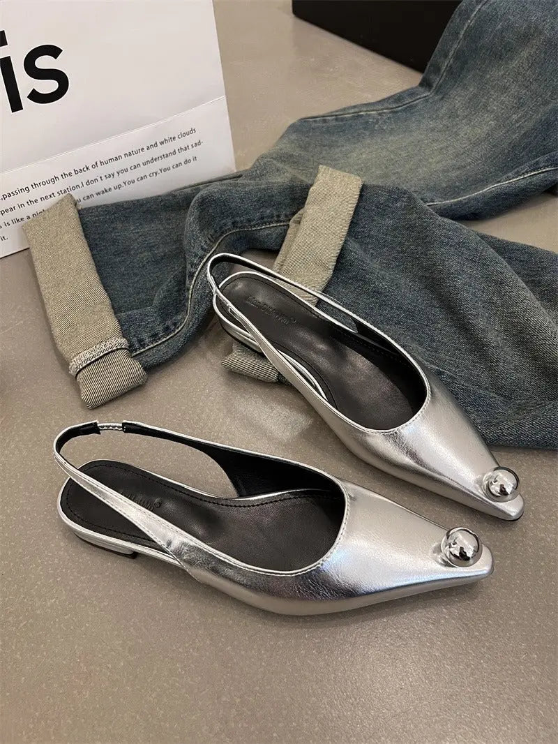 Flats Sandals Elegant Women Shoes Outdoor Female Footwear Shallow Fashion Metal Slides Ladies Sandals Shoes eprolo