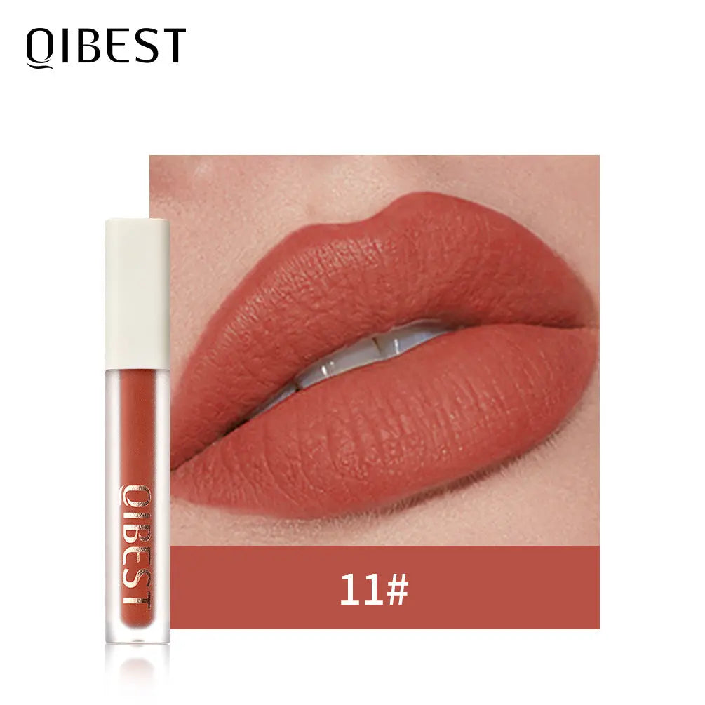 QIBEST Silky Lip Glaze Non-Stick Cup Does Not Fade Lip Gloss Makeup Color Liquid Lipstick Matte Moisturizing Lip Gloss eprolo