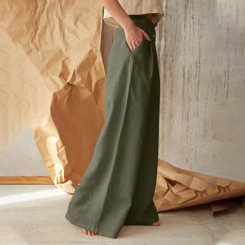Womens Casual Cotton Linen Baggy Wide-Leg Pants Loose Flared Trousers home Casual pants eprolo