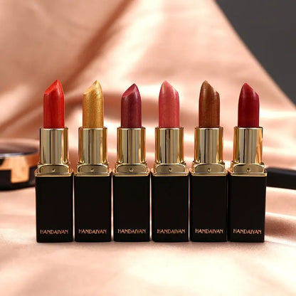 HANDAIYAN Shiny Metallic Lipstick Pearlescent Color Change Warm Lipstick Gold lipstick eprolo