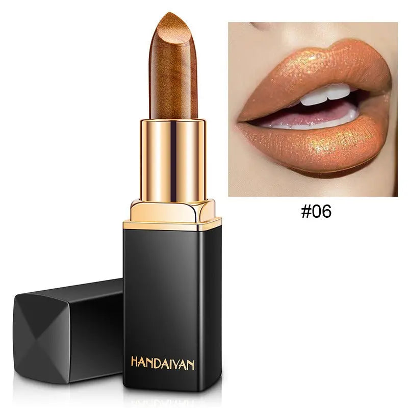 HANDAIYAN Shiny Metallic Lipstick Pearlescent Color Change Warm Lipstick Gold lipstick eprolo