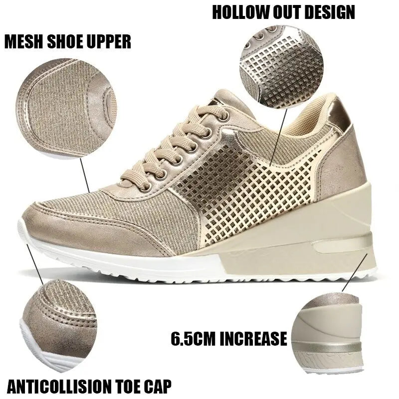 Women Height Increasing Walking Jogging Sneakers 6.5 CM Increase Gold Silver Ladies Sport Running Shoes Comfortable Girl Shoes eprolo