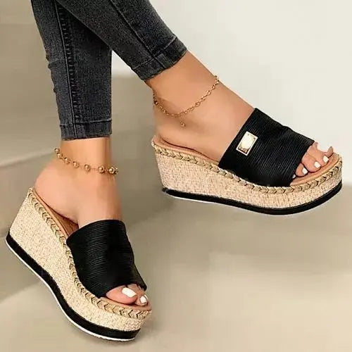 Puimentiua Platform Wedges Slippers Women Sandals New Female Shoes Fashion Heeled Shoes Casual Summer Slides Slippers Women eprolo