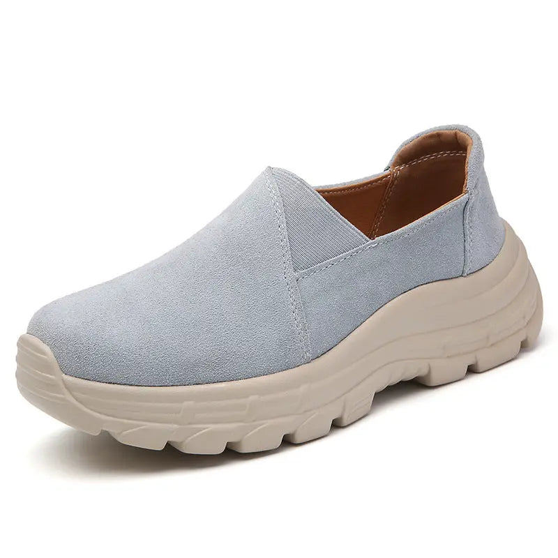 Breathable Leather Wedge Shoes for Women, Casual Chunky Sole Sneakers eprolo