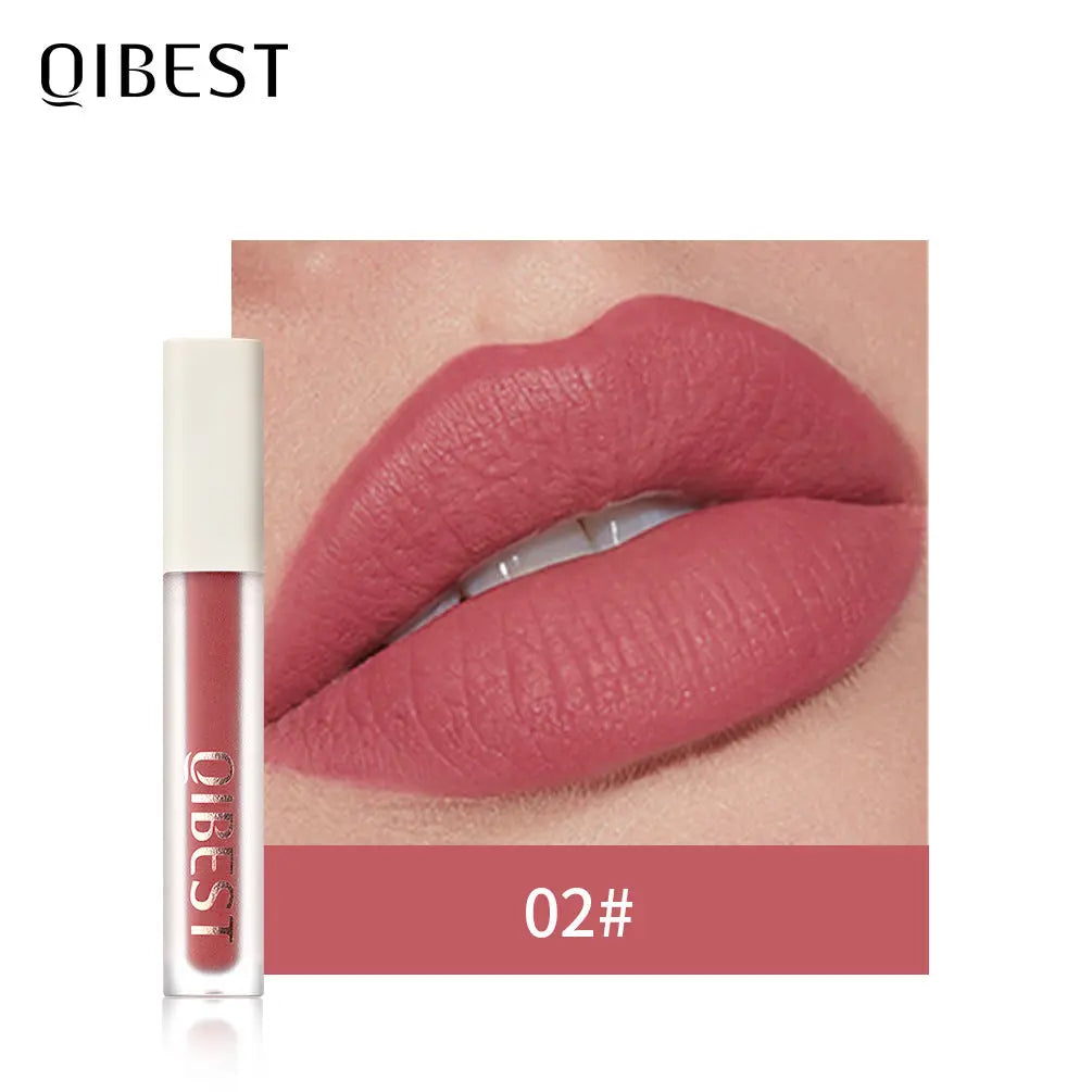 QIBEST Silky Lip Glaze Non-Stick Cup Does Not Fade Lip Gloss Makeup Color Liquid Lipstick Matte Moisturizing Lip Gloss eprolo