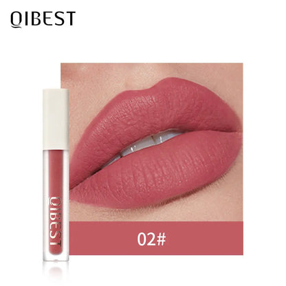 QIBEST Silky Lip Glaze Non-Stick Cup Does Not Fade Lip Gloss Makeup Color Liquid Lipstick Matte Moisturizing Lip Gloss eprolo