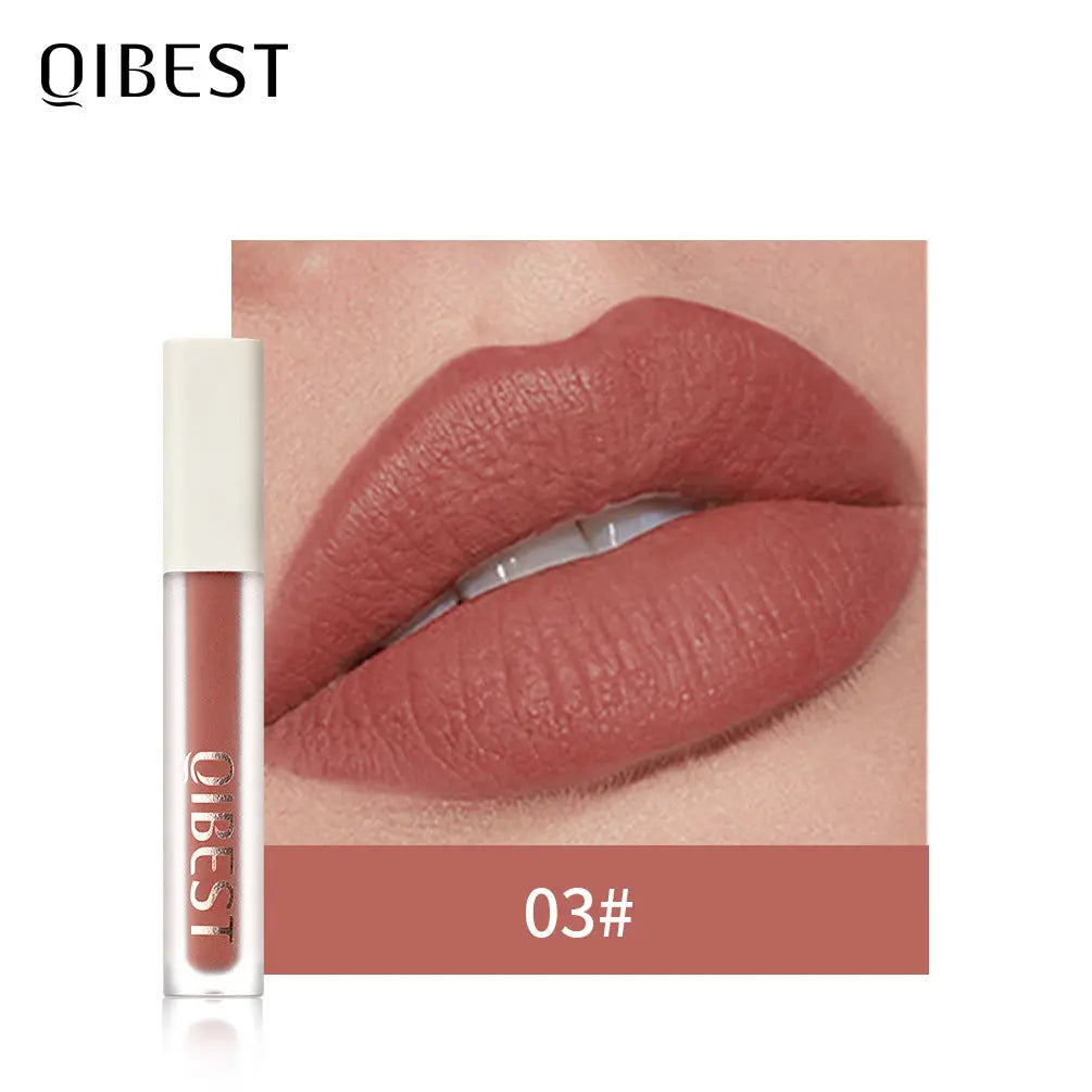 QIBEST Silky Lip Glaze Non-Stick Cup Does Not Fade Lip Gloss Makeup Color Liquid Lipstick Matte Moisturizing Lip Gloss eprolo