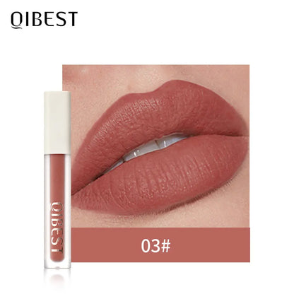 QIBEST Silky Lip Glaze Non-Stick Cup Does Not Fade Lip Gloss Makeup Color Liquid Lipstick Matte Moisturizing Lip Gloss eprolo
