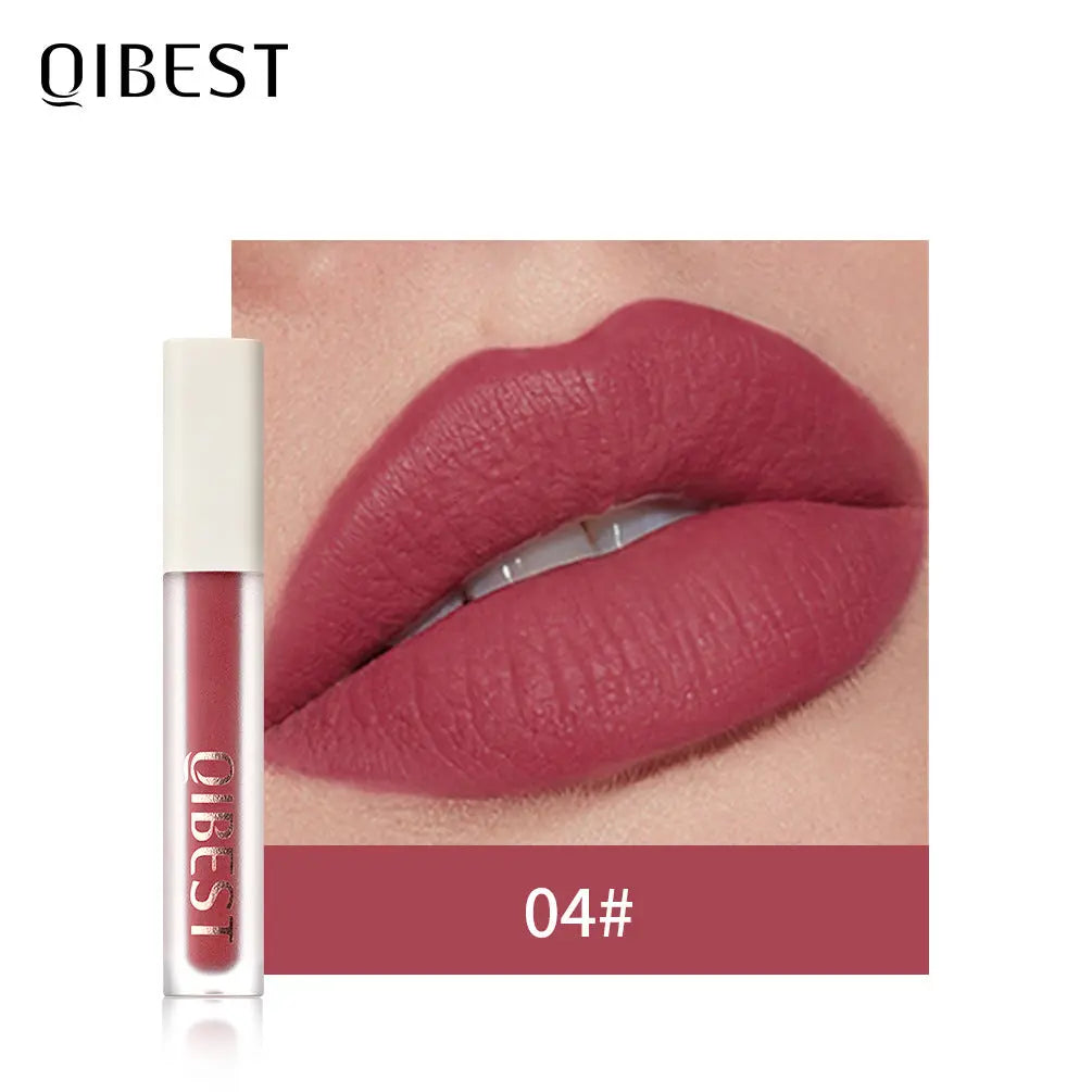 QIBEST Silky Lip Glaze Non-Stick Cup Does Not Fade Lip Gloss Makeup Color Liquid Lipstick Matte Moisturizing Lip Gloss eprolo