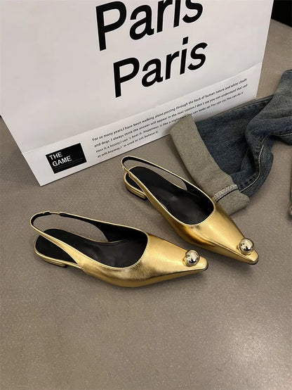 Flats Sandals Elegant Women Shoes Outdoor Female Footwear Shallow Fashion Metal Slides Ladies Sandals Shoes eprolo