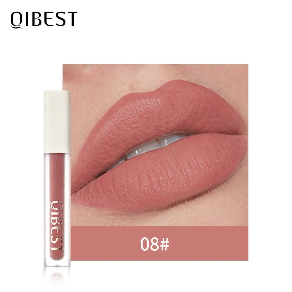 QIBEST Silky Lip Glaze Non-Stick Cup Does Not Fade Lip Gloss Makeup Color Liquid Lipstick Matte Moisturizing Lip Gloss eprolo