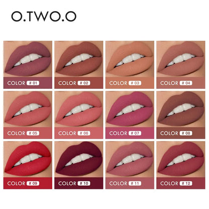 O.TWO.O 12 Colors Lips Makeup Lipstick  Lip Gloss Long Lasting Moisture Cosmetic Lipstick Red Lip Matte Lipstick Waterproof eprolo