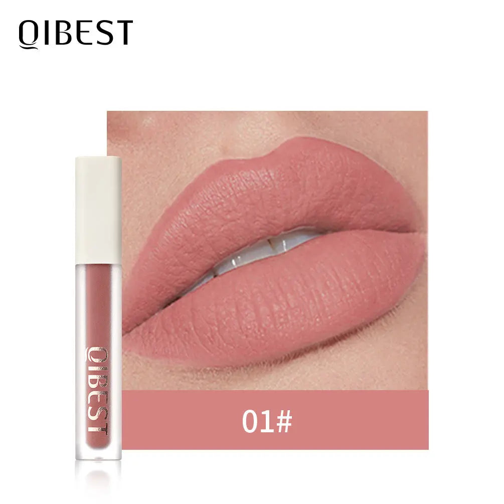 QIBEST Silky Lip Glaze Non-Stick Cup Does Not Fade Lip Gloss Makeup Color Liquid Lipstick Matte Moisturizing Lip Gloss eprolo