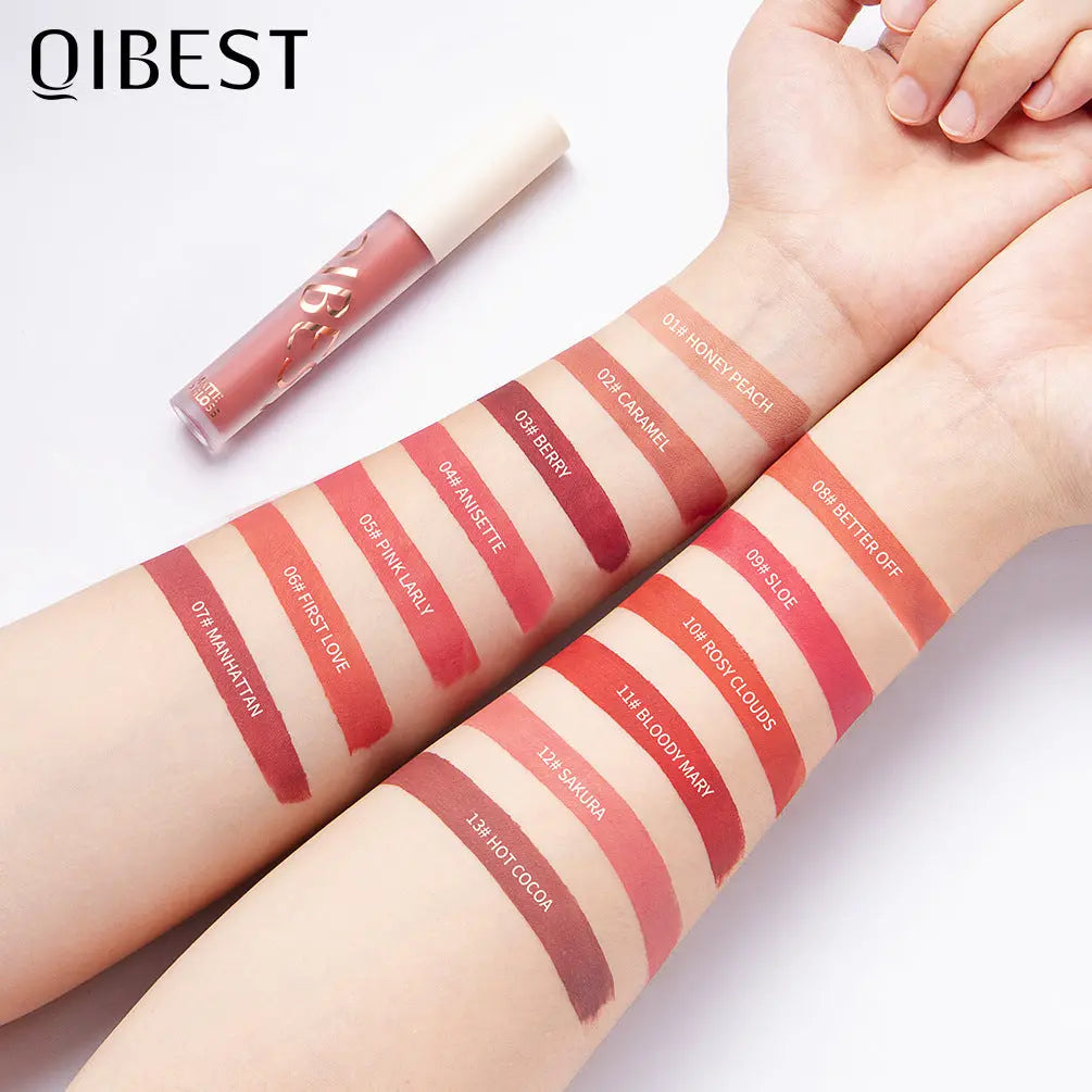 QIBEST The New Silky Soft Mist Matte Lip Gloss Non-Stick Cup Does Not Fade Lip Glaze Makeup Liquid Lipstick eprolo