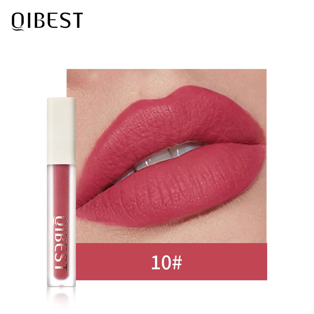 QIBEST Silky Lip Glaze Non-Stick Cup Does Not Fade Lip Gloss Makeup Color Liquid Lipstick Matte Moisturizing Lip Gloss eprolo
