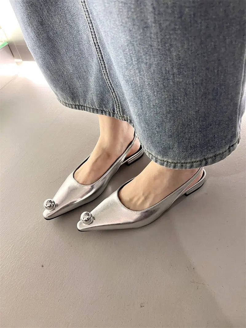 Flats Sandals Elegant Women Shoes Outdoor Female Footwear Shallow Fashion Metal Slides Ladies Sandals Shoes eprolo