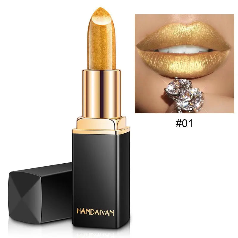 HANDAIYAN Shiny Metallic Lipstick Pearlescent Color Change Warm Lipstick Gold lipstick eprolo