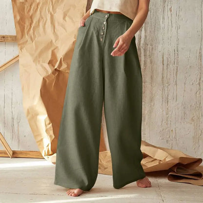Womens Casual Cotton Linen Baggy Wide-Leg Pants Loose Flared Trousers home Casual pants eprolo
