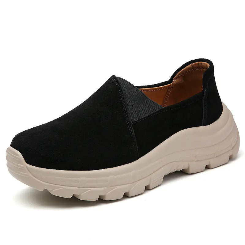 Breathable Leather Wedge Shoes for Women, Casual Chunky Sole Sneakers eprolo