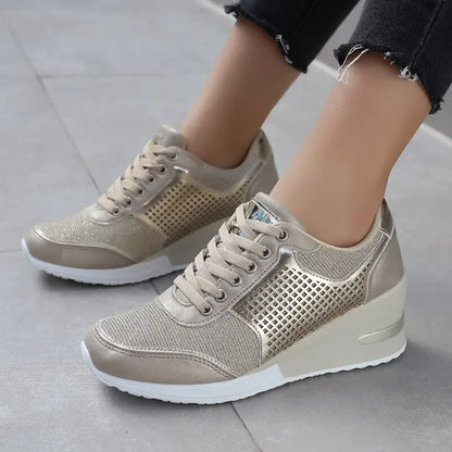 Women Height Increasing Walking Jogging Sneakers 6.5 CM Increase Gold Silver Ladies Sport Running Shoes Comfortable Girl Shoes eprolo