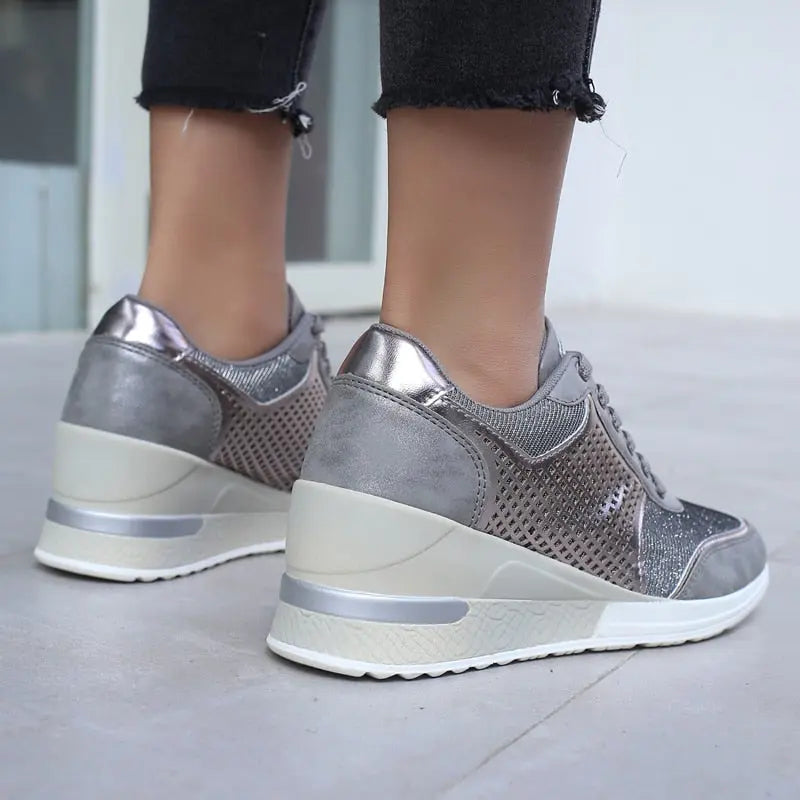Women Height Increasing Walking Jogging Sneakers 6.5 CM Increase Gold Silver Ladies Sport Running Shoes Comfortable Girl Shoes eprolo