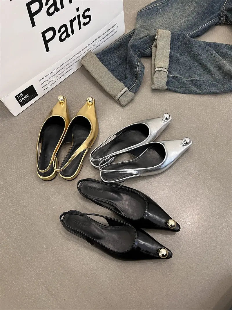 Flats Sandals Elegant Women Shoes Outdoor Female Footwear Shallow Fashion Metal Slides Ladies Sandals Shoes eprolo