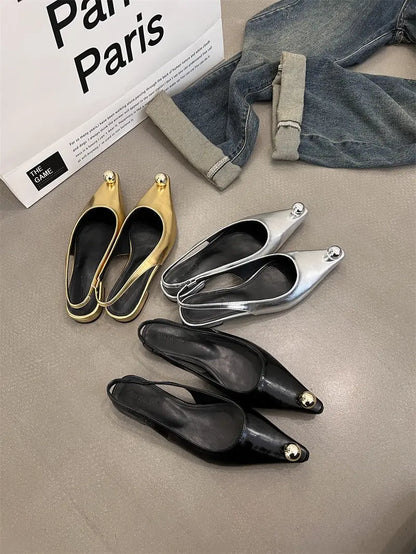 Flats Sandals Elegant Women Shoes Outdoor Female Footwear Shallow Fashion Metal Slides Ladies Sandals Shoes eprolo