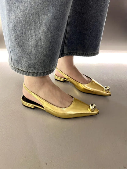 Flats Sandals Elegant Women Shoes Outdoor Female Footwear Shallow Fashion Metal Slides Ladies Sandals Shoes eprolo