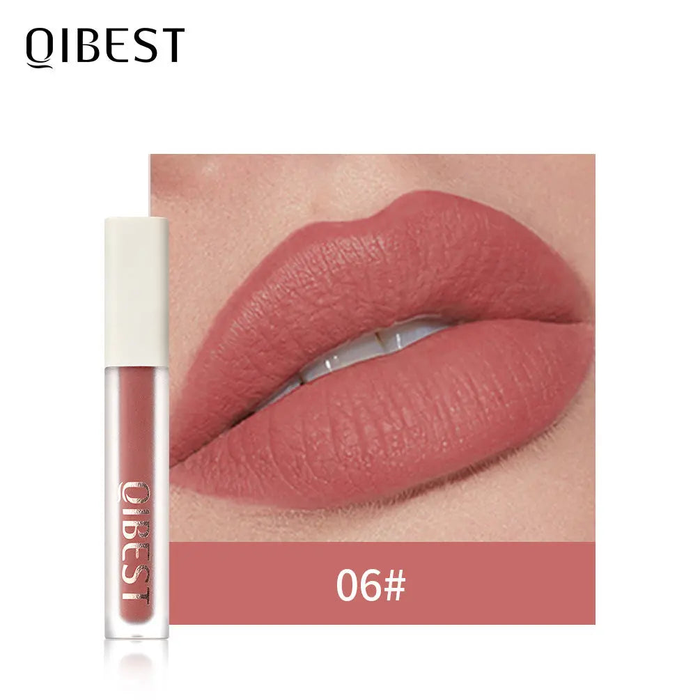 QIBEST Silky Lip Glaze Non-Stick Cup Does Not Fade Lip Gloss Makeup Color Liquid Lipstick Matte Moisturizing Lip Gloss eprolo