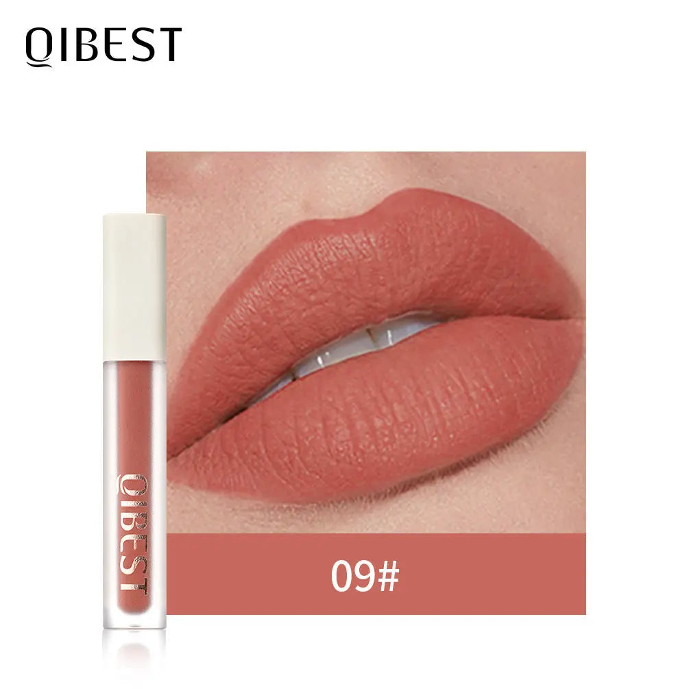 QIBEST Silky Lip Glaze Non-Stick Cup Does Not Fade Lip Gloss Makeup Color Liquid Lipstick Matte Moisturizing Lip Gloss eprolo