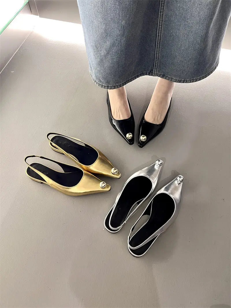 Flats Sandals Elegant Women Shoes Outdoor Female Footwear Shallow Fashion Metal Slides Ladies Sandals Shoes eprolo