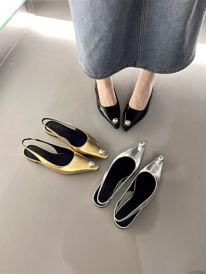 Flats Sandals Elegant Women Shoes Outdoor Female Footwear Shallow Fashion Metal Slides Ladies Sandals Shoes eprolo