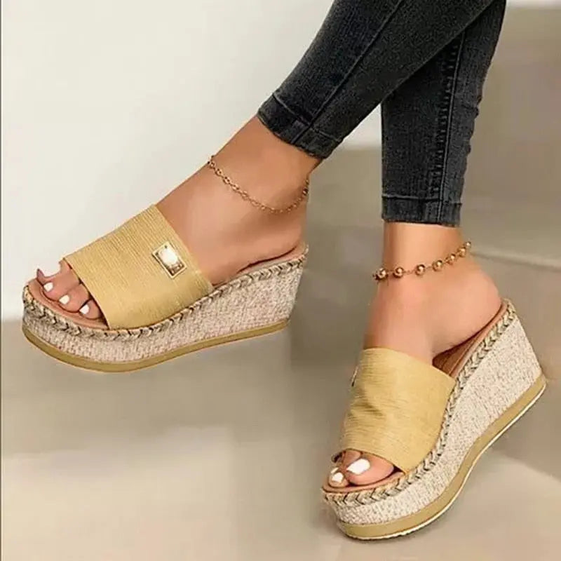 Puimentiua Platform Wedges Slippers Women Sandals New Female Shoes Fashion Heeled Shoes Casual Summer Slides Slippers Women eprolo