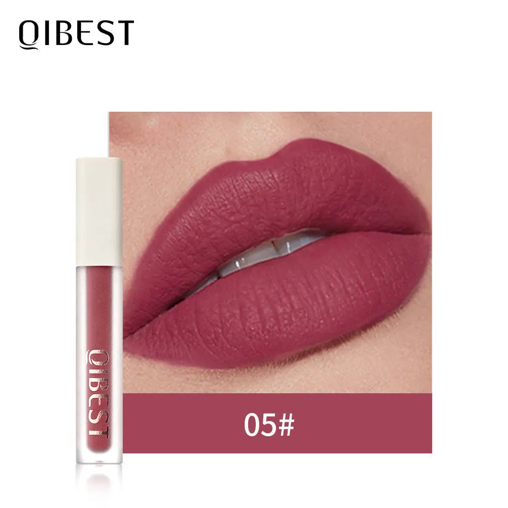 QIBEST Silky Lip Glaze Non-Stick Cup Does Not Fade Lip Gloss Makeup Color Liquid Lipstick Matte Moisturizing Lip Gloss eprolo