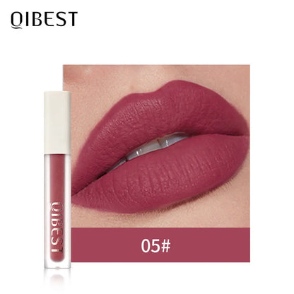 QIBEST Silky Lip Glaze Non-Stick Cup Does Not Fade Lip Gloss Makeup Color Liquid Lipstick Matte Moisturizing Lip Gloss eprolo