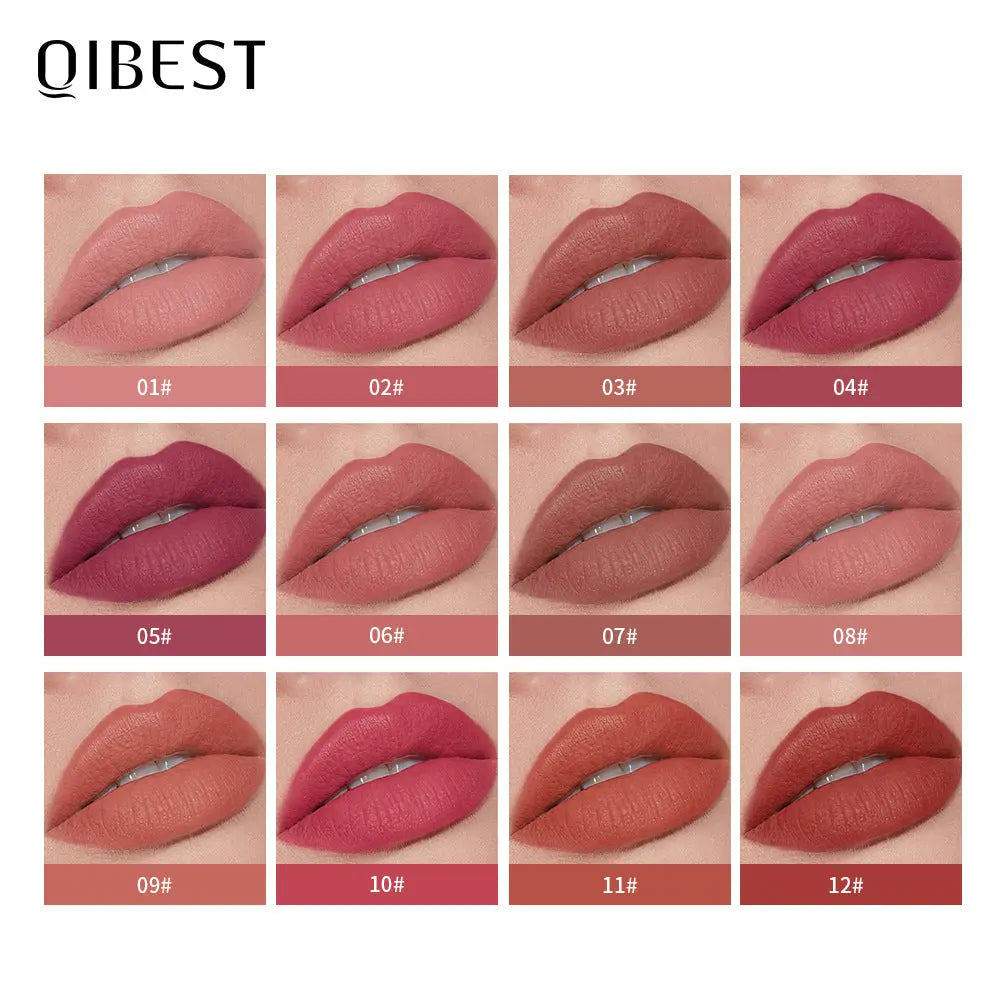 QIBEST Silky Lip Glaze Non-Stick Cup Does Not Fade Lip Gloss Makeup Color Liquid Lipstick Matte Moisturizing Lip Gloss eprolo