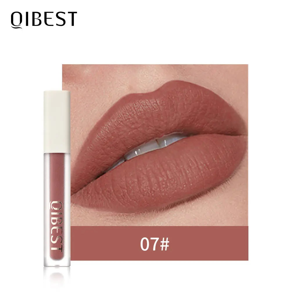 QIBEST Silky Lip Glaze Non-Stick Cup Does Not Fade Lip Gloss Makeup Color Liquid Lipstick Matte Moisturizing Lip Gloss eprolo