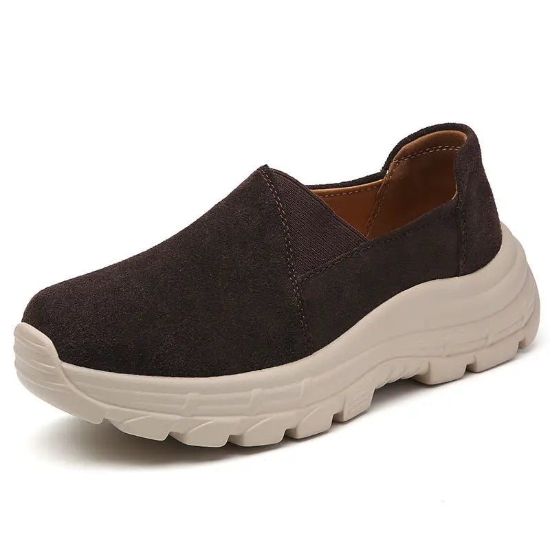 Breathable Leather Wedge Shoes for Women, Casual Chunky Sole Sneakers eprolo