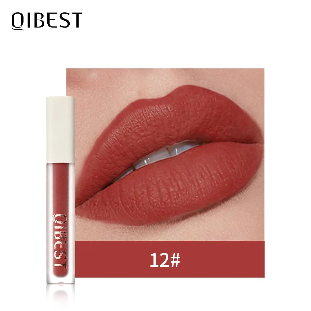 QIBEST Silky Lip Glaze Non-Stick Cup Does Not Fade Lip Gloss Makeup Color Liquid Lipstick Matte Moisturizing Lip Gloss eprolo